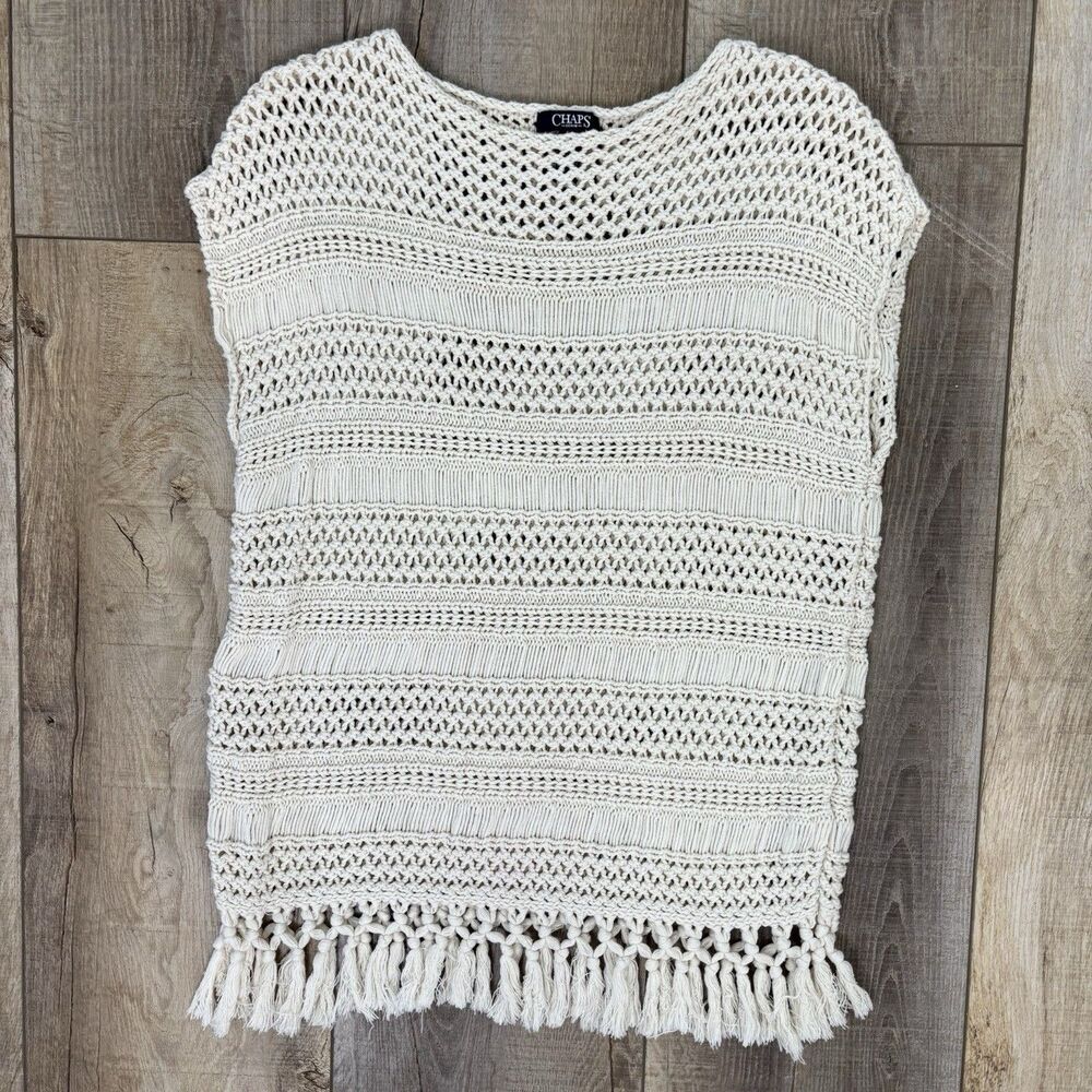 Womens Open Crochet Bohemian Cotton Top Size S Ivory Hippie Festival Gypsy Rodeo